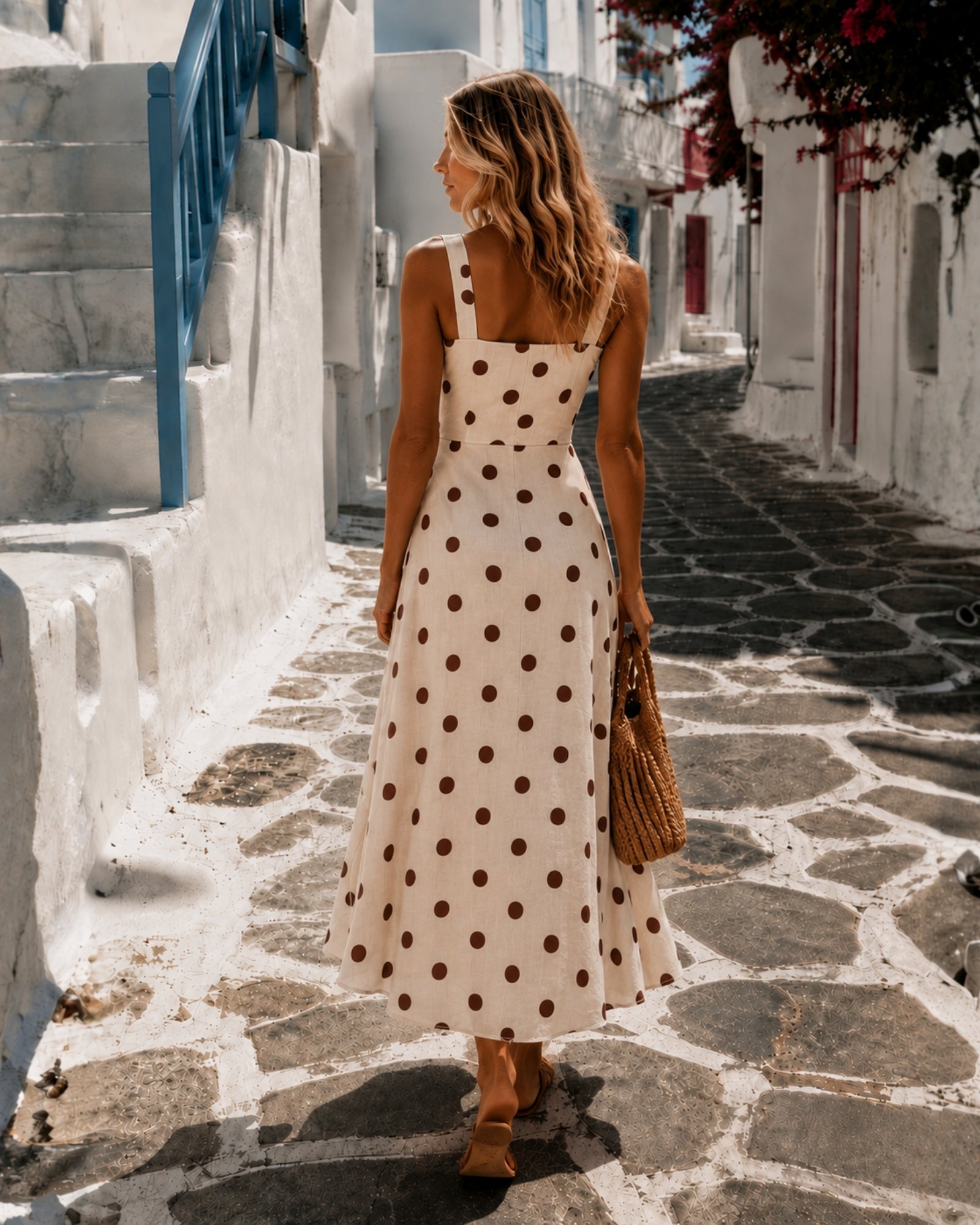 Women's speckled sand high low midi dress side view by Esther & Co