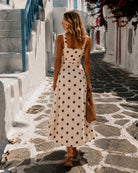Women's speckled sand high low midi dress side view by Esther & Co