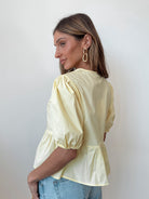 Women's yellow cotton top with front bow ties by Esther & Co