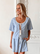 Women's blue check skirt and top set by Esther & Co