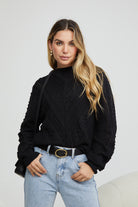 Rheane Knit in Black womens patterned knit jumper in black front view
