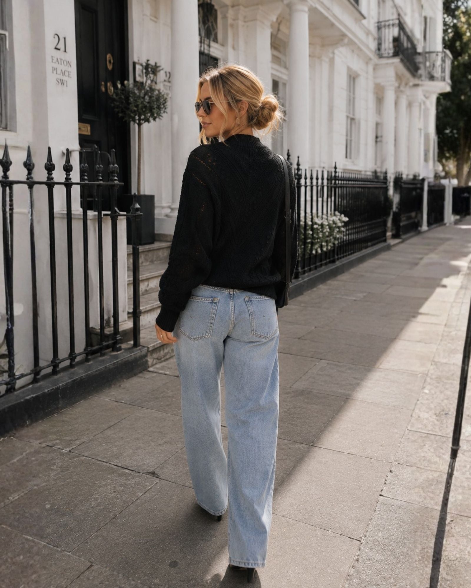Rheane Knit in Black — women's patterned knit jumper, back view