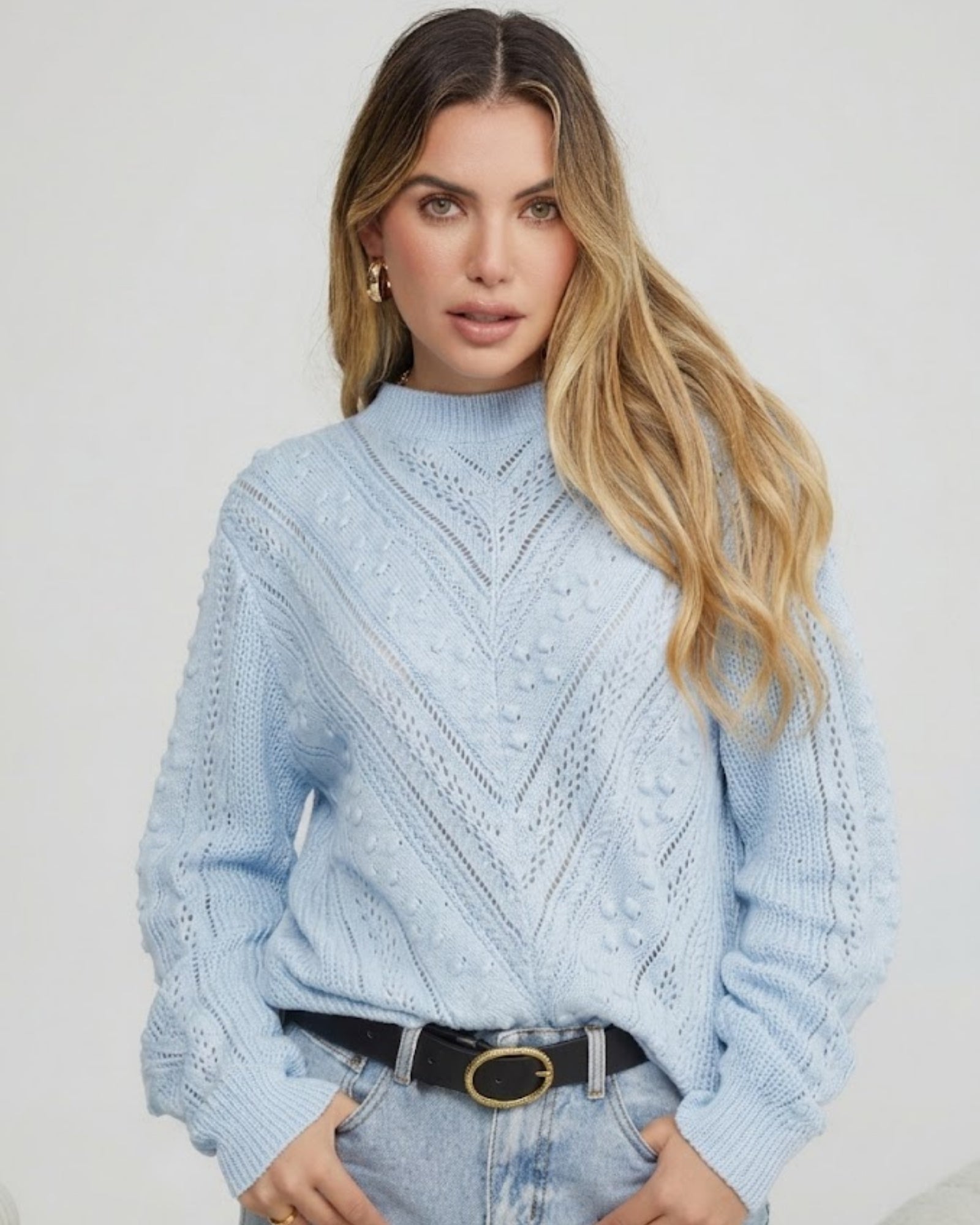 Rheane Knit in Blue womens patterned knit jumper in blue front view