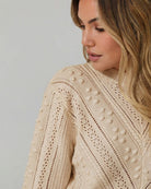 Rheane Knit in Latte latte pointelle stitch knit with chevron motif side view