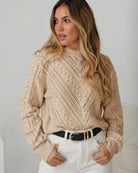 Rheane Knit in Latte womens patterned knit jumper in muted latte front view
