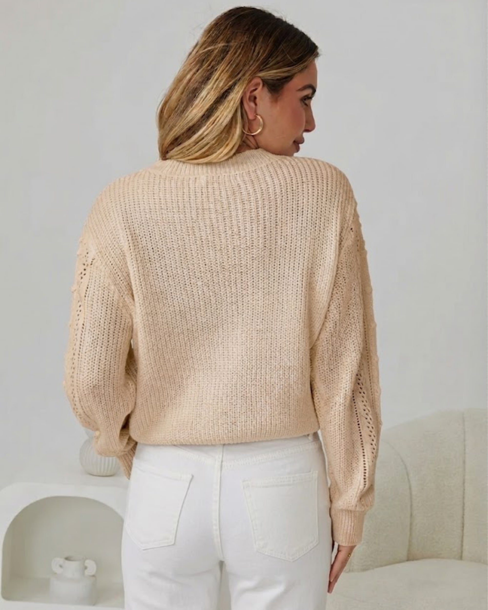 Rheane Knit in Latte womens latte patterned knit jumper styled outfit