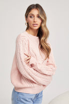 Rheane Knit in Pink womens pink wool blend knit styled outfit