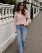 Women's pink patterned knit jumper, the Rheane Knit in Pink by Esther & Co