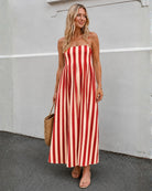 Women's red and white striped maxi dress, the Rhiannon Dress in Red Stripe by Esther & Co