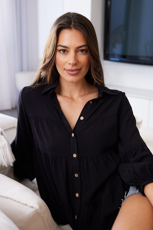 Rogelia Blouse - Black-Tops-Womens Clothing-ESTHER & CO.