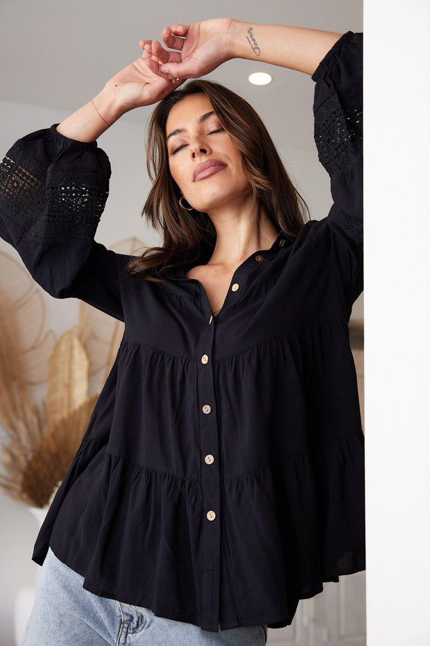 Rogelia Blouse - Black-Tops-Womens Clothing-ESTHER & CO.