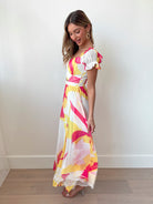 Women's multicoloured maxi dress with frilled sleeves by Esther & Co