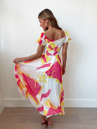 Women's multicoloured sweetheart maxi dress back view by Esther & Co