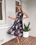 Women's pink floral one shoulder maxi dress, the Rosey Pink Floral Dress by Esther & Co