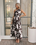 Women's white floral one shoulder midi dress, the Rosey White Floral Dress by Esther & Co