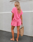 Women's pink stripe shorts side view, the Roswell Shorts in Pink Stripe by Esther & Co