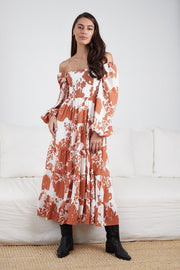 Rubia Dress - Brown Print-Dresses-Womens Clothing-ESTHER & CO.