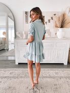 Women's light blue shirt dress with gathered tiered skirt by Esther & Co