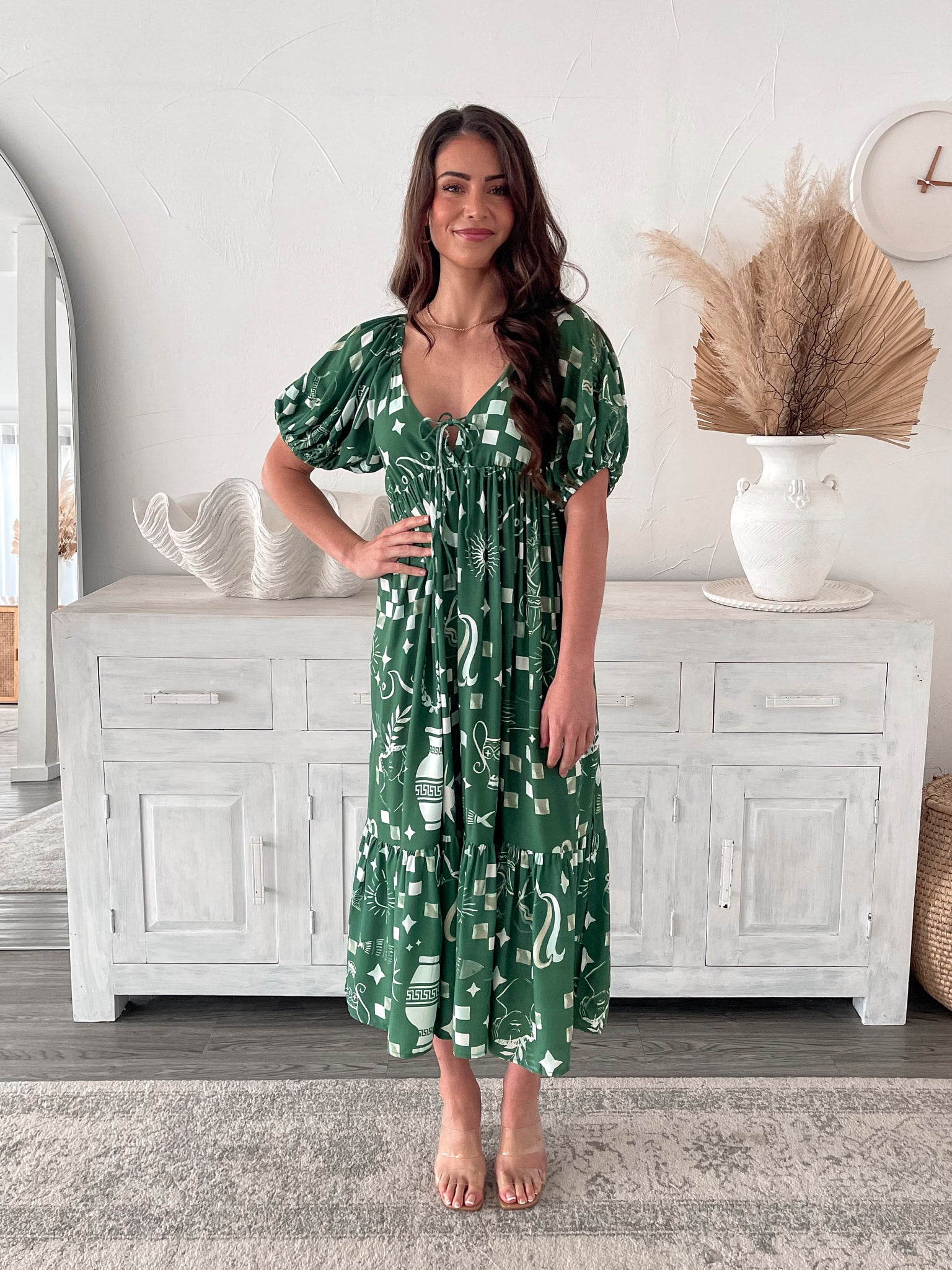 Esther & Co. Saphira Dress Green Print ESTHER & CO.