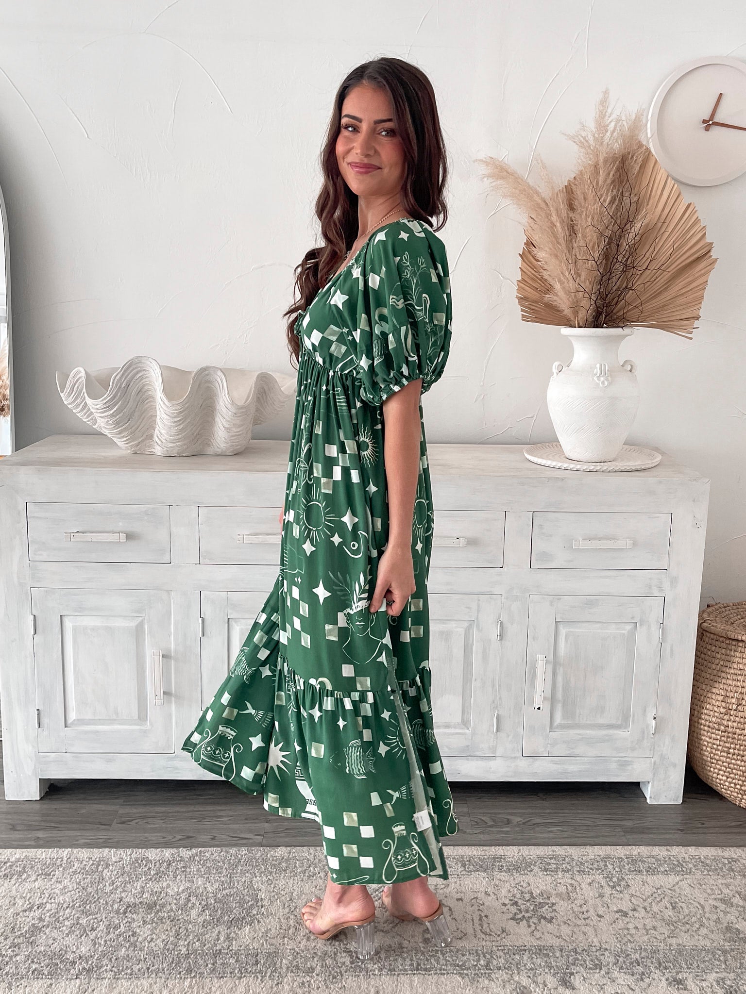 Esther & Co. Saphira Dress Green Print ESTHER & CO.