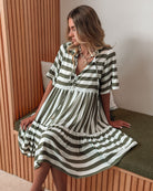 Serah khaki stripe dress, side view