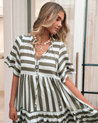 Serah khaki stripe dress, full length