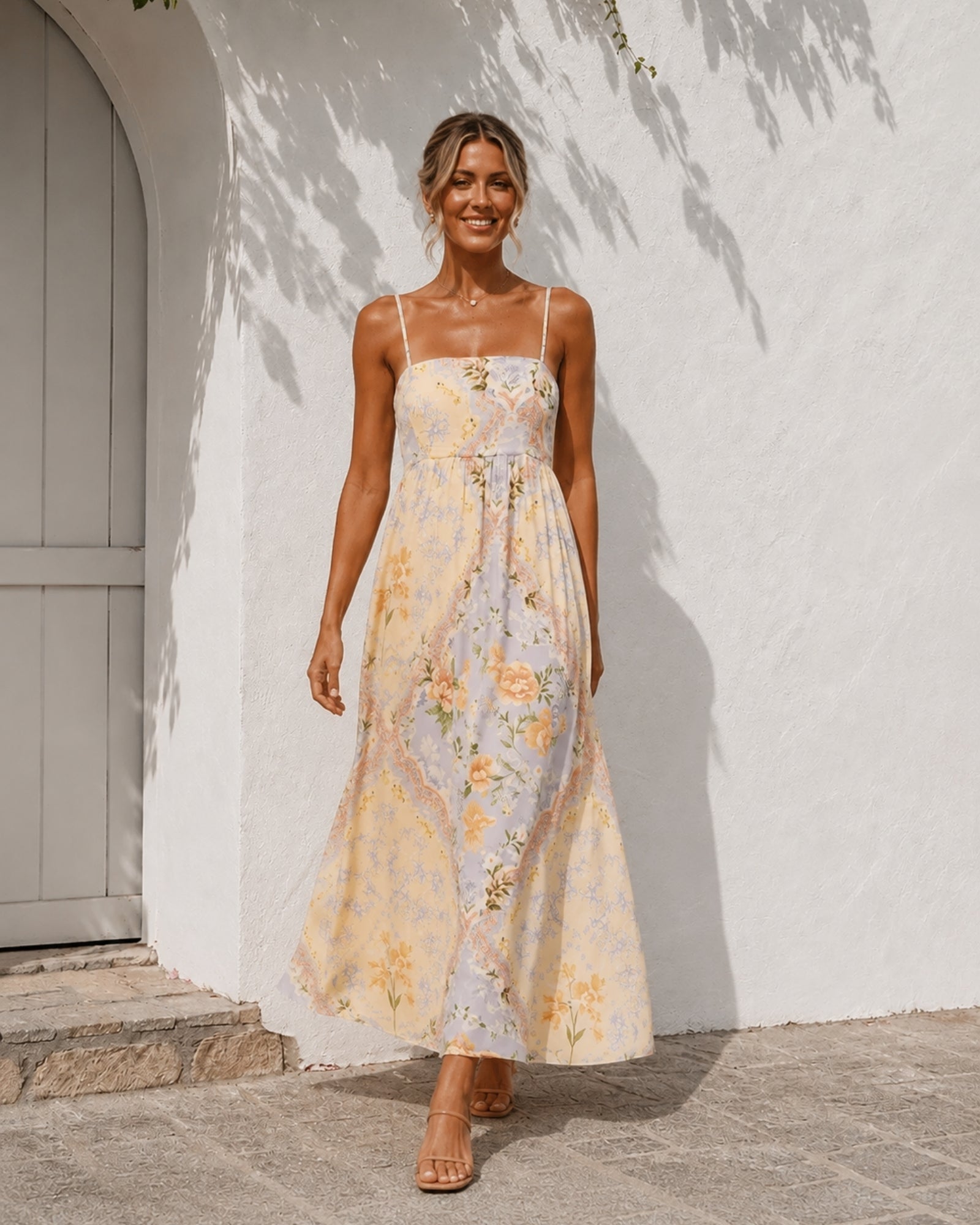 Women's Summer Daydream print maxi dress side view by Esther & Co