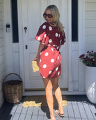 Women's wine spot mini dress back view by Esther & Co