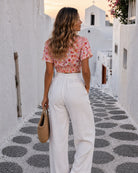 Women's watercolour print top side view, the Shani Top in Watercolour Print by Esther & Co