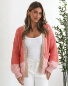 Sheona Cardigan in Peach Multi peach and pink open-front cardigan back view