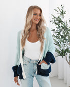 Sheona sage multi knit cardigan, styled view