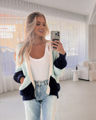 Sheona sage multi open-front knit cardigan, back view