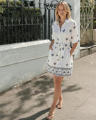 Women's cream floral shirt dress side view by Esther & Co