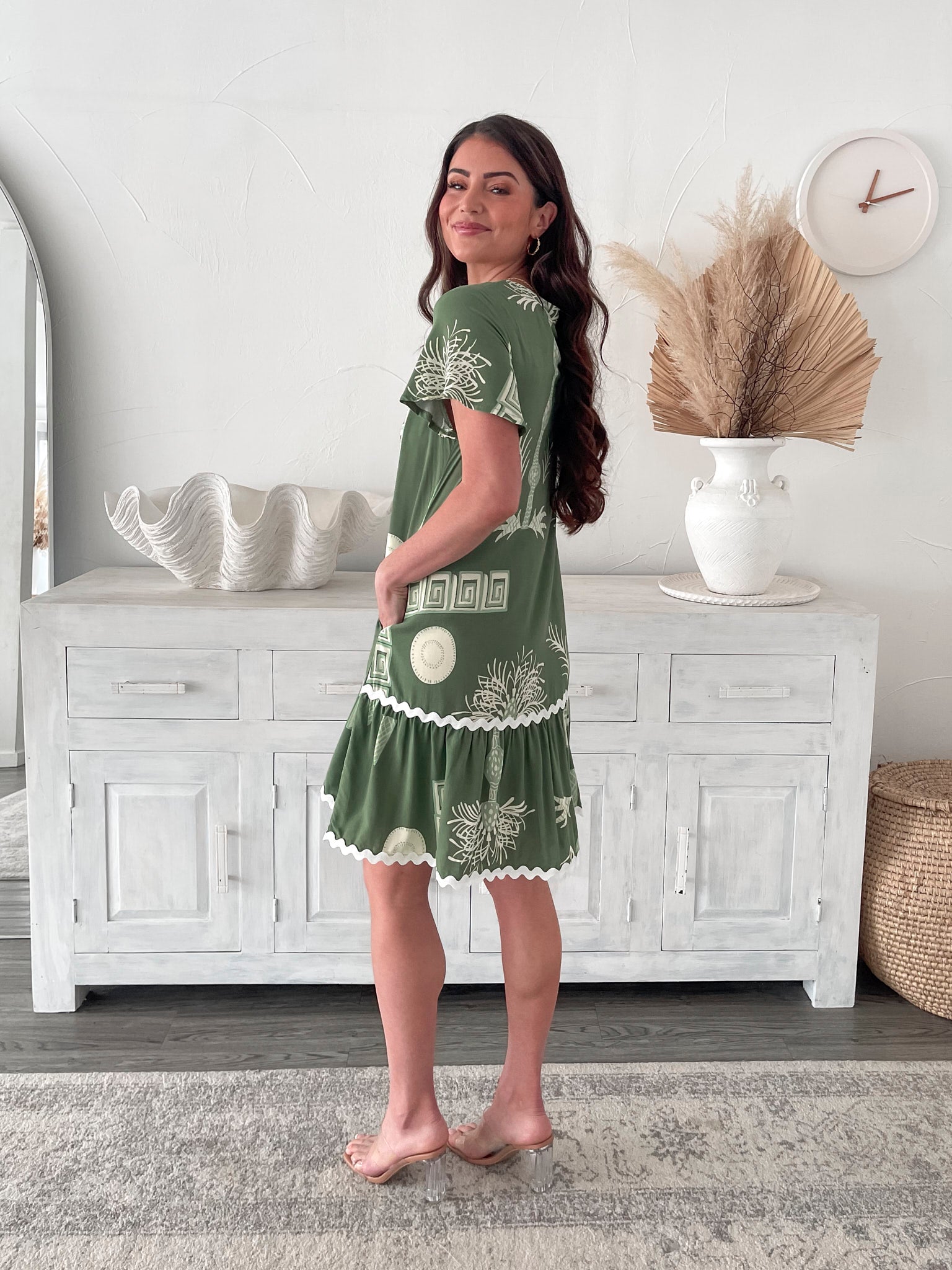Esther & Co. Sitara Dress Green Print ESTHER & CO.