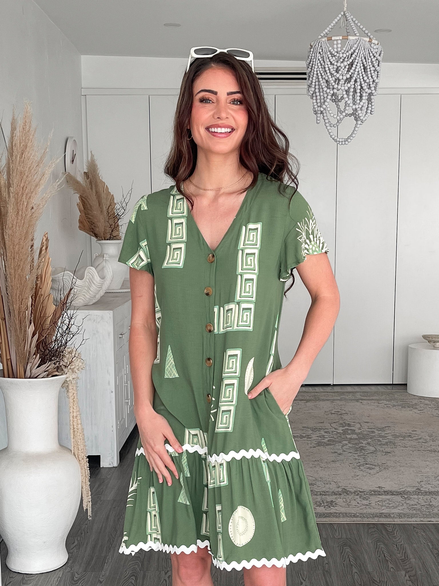 Esther & Co. Sitara Dress Green Print ESTHER & CO.