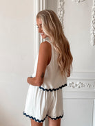Women's white linen blend shorts back view by Esther & Co