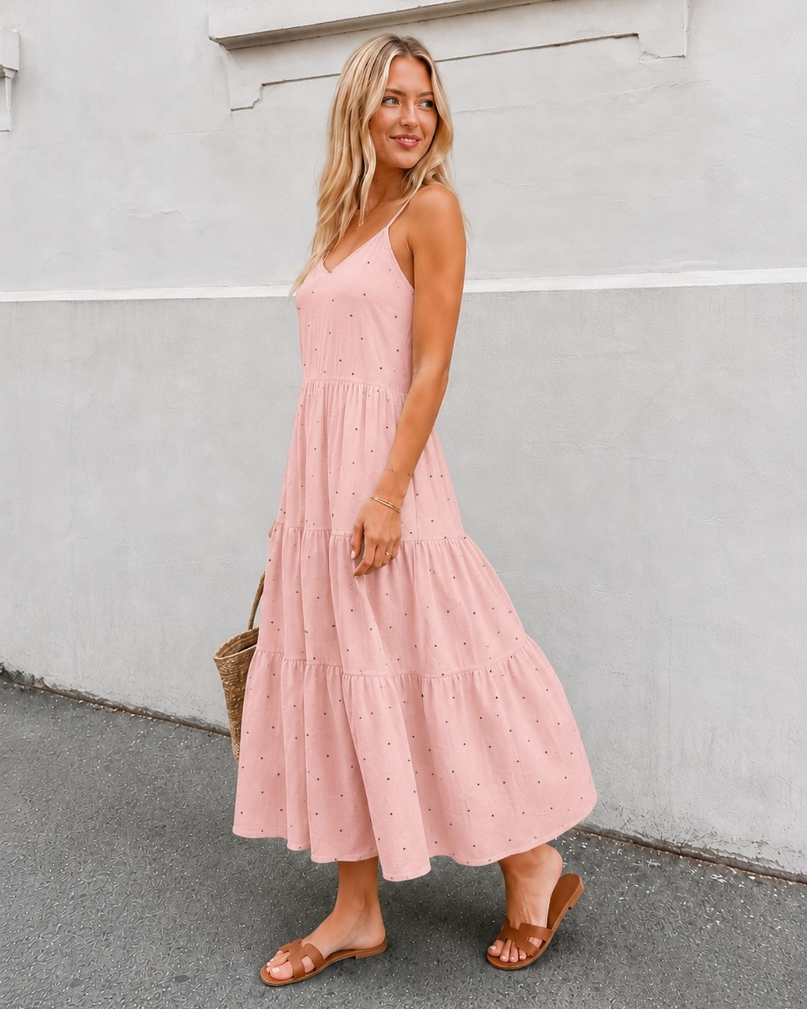 Women's pink spot dress, the Sona Dress in Pink Spot by Esther & Co