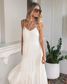 Sonya Dress in White womens linen midi dress in fresh white front view