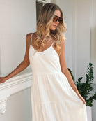 Sonya Dress in White white viscose linen midi dress full length view