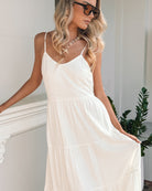 Sonya Dress in White womens white linen midi dress back view
