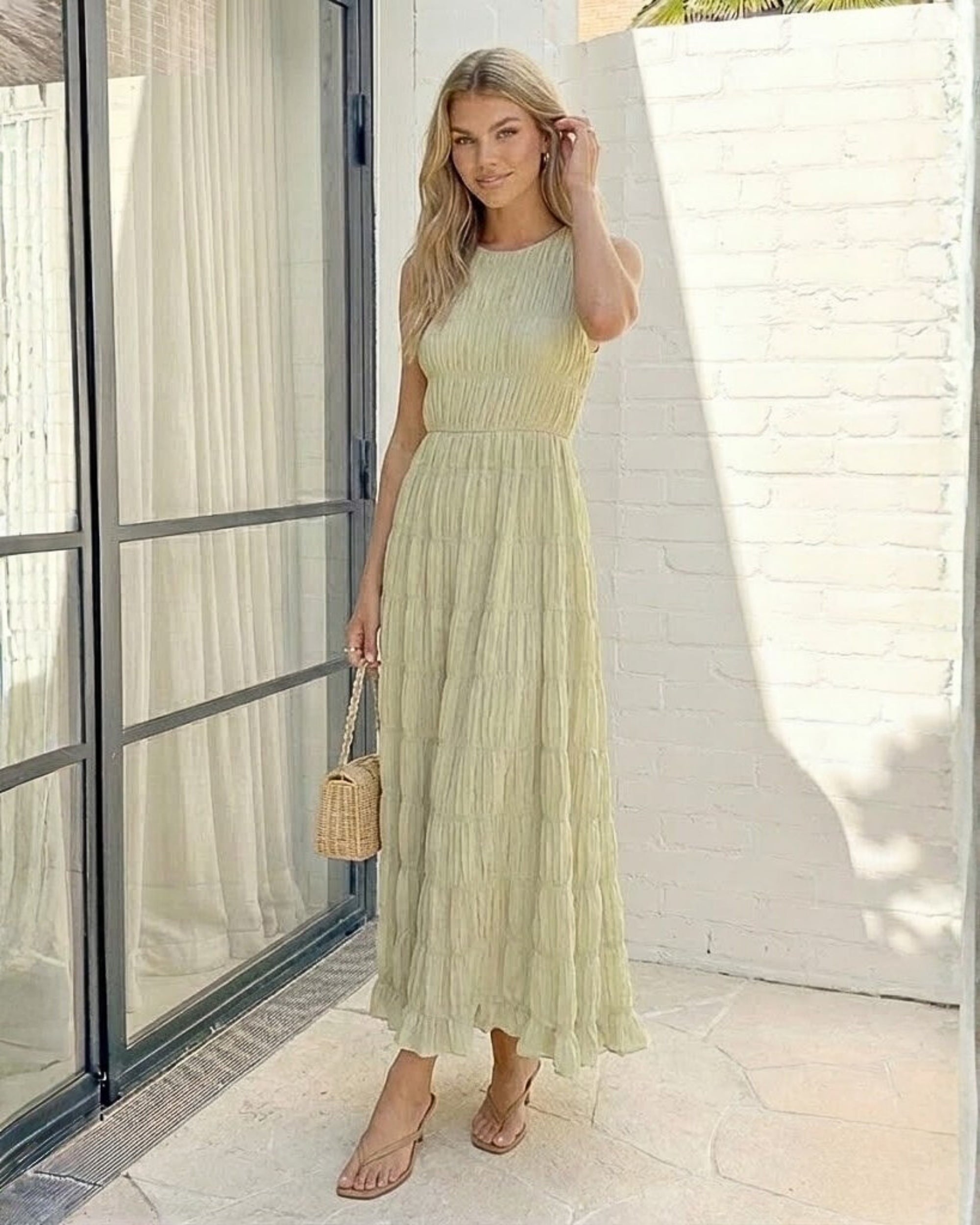 Women's sage maxi dress side view by Esther & Co