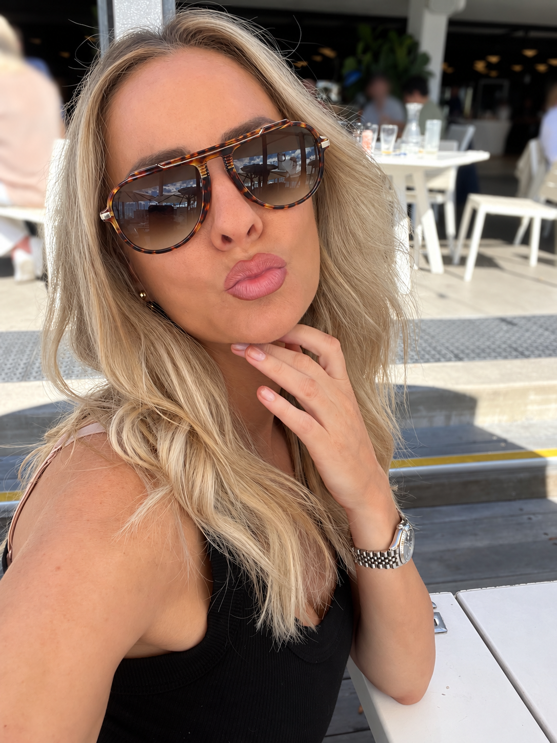 Women's tortoiseshell acetate oversized aviator sunglasses with brown gradient lenses, the Rhys Sunglasses in Tortoise Shell by Esther & Co