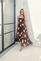 Women's white polka dot maxi dress, the Thalindra White Spot Dress by Esther & Co