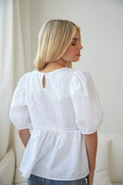 Tonya Top in White womens white linen blouse styled outfit