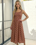 Women's rust spot midi dress front view by Esther & Co