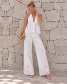 Women's white cotton cutwork halter top, the Tyla Top in Cotton Halo by Esther & Co