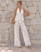 Women's white cotton cutwork halter top, the Tyla Top in Cotton Halo by Esther & Co