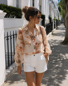 Veiga Blouse in Cream Floral — women's floral print blouse, front view