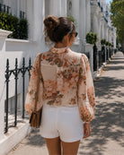 Veiga Blouse in Cream Floral — women's floral print blouse, back view