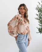 Veiga Blouse in Cream Floral cream floral print blouse back view